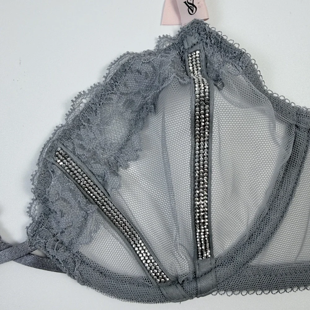 Victoria's Secret Very Sexy Shine Strap Low Cut Demi Lace Bra 34C Gray NWT